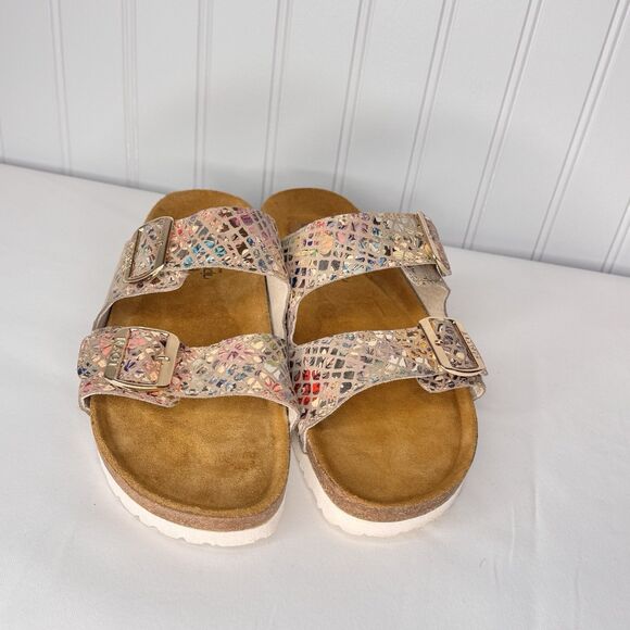 NAOT Santa Barbara Sz 9 Leather Slide w Buckle  Metallic Mosaic Snake Colorful - Picture 4 of 8